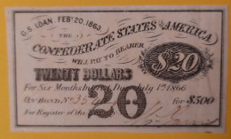 Confederate States 20 Dollars 1863 Coupon Money - Valuta Van De Bondsstaat (1861-1864)