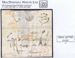 Ireland Maritime Cork 1844 Cover To France With Boxed INDIA LETTER/COVE And COVE FE 19 1844 Cds - Voorfilatelie