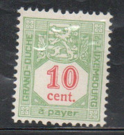 LUXEMBOURG LUSSEMBURGO 1921 1935 POSTAGE DUE STAMPS TAXE ARMOIRIES COAT OF ARMS 10c MH - Service
