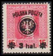 1918. POLSKA. POLSKA POCZTA / K UND K FELDPOST 3 Hal / 15 H. Never Hinged. (Michel 21) - JF536488 - Ungebraucht