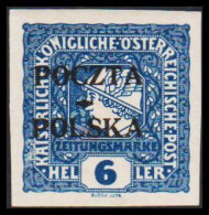 1919. POLSKA. POCZTA POLSKA  / ÖSTERREICH  ZEITUNGSMARKE 6 HELLER. Hinged.  (Michel 51) - JF536492 - Nuovi