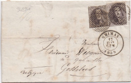 34224# BELGIQUE LEOPOLD MEDAILLON ARRONDI N° 10A X 2 BELLES MARGES LETTRE Obl P 27 CHIMAY 1859 Pour GOSSELIES - 1849-1865 Medaillons (Varia)