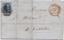 34227# BELGIQUE LEOPOLD MEDAILLON FILIGRANE SIMPLE N° 7A à Vérifier LETTRE Obl P 103 ST GHISLAIN 1855 ROUGE GOSSELIES - 1849-1865 Medaillen (Sonstige)