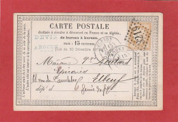 Carte Postale -Type Cérès 15C - Seine Maritime GC 3219 Rouen Vers Elbeuf 1874 - Cartes Précurseurs