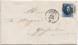 34237# BELGIQUE LEOPOLD MEDAILLON ARRONDI N° 11A LETTRE Obl P 73 LIEGE 1859 Pour GOSSELIES - 1849-1865 Médaillons (Autres)