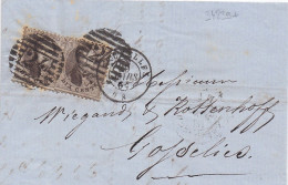 34239# BELGIQUE LEOPOLD MEDAILLON DENTELE N° 13 X 2 LETTRE A VERIFIER Obl P 24 BRUXELLES 1864 Pour GOSSELIES - 1849-1865 Medaillons (Varia)