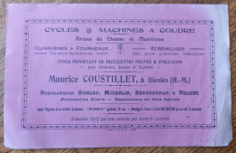 Buvard Biesles Cycles Bicyclettes Machine à Coudre Armes De Chasse Pneu Michelin Dunlop Bergougnan Volber Ecrémeuses - Bikes & Mopeds