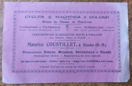 Buvard Biesles Cycles Bicyclettes Machine à Coudre Armes De Chasse Pneu Michelin Dunlop Bergougnan Volber Ecrémeuses - Tweewielers