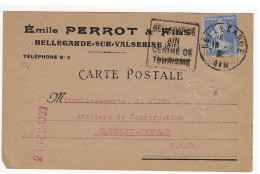 BELLEGARDE Ain Carte Postale Commerciale Entête PERROT 40c Semeuse Yv 237 Ob 1933 Daguin Ain Centre Tourisme - Mechanische Stempels (varia)