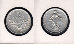 France, 5F, 5 Francs, Lot De 5 Pièces Entre 1960 Et 1967, Semeuse, Argent, Non Nettoyées, - 5 Francs