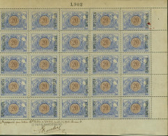 Belgique 1902 -Timbres Neufs Sans Gomme. COB Nr.: TR30. Bloc De 25 Avec Surcharge"Specimen".......(EB) AR-01000 - Stamps