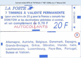 FRANCE - Carnet Mixte Conf. 9 - Petits Caractères - 0f70 Et TVP Briat - YT 1506A / Maury 510 - Modern : 1959-…