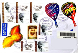 UAE DUBAI COVER On 150th Birth Of Mahatma Gandhi 9v+ 3d + ODD Unusual STAMPS Franked REGISTERED Cover Travelled To India - Erreurs Sur Timbres