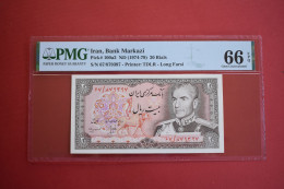 Banknotes Iran 20 Rials 1974-1979 Pick #100a2 S/N  67/879397 PMG 66  TDLR Long Farsi - Iran