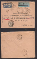 MARRUECOS - French. 1936 (5 May) Fes - France, Paris (8 May) Air Single Fkd Env + Tax + 2fr P. Due Tied Cds. - Morocco (1956-...)