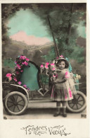 ENFANTS - Tendre Voeux - Petite Fille Près D'un Carosse - Colorisé - Carte Postale Ancienne - Portraits