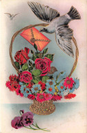 FANTAISIES - Bouquet De Fleurs - Pigeon Déposant Une Lettre - Colorisé - Carte Postale Ancienne - Sonstige & Ohne Zuordnung