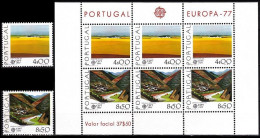 PORTUGAL 1977 EUROPA: Landscapes. Complete Set And Souvenir Sheet, MNH - 1977