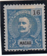 Macau, Macao, D. Carlos, 16 A. Azul S/ Azul, 1898, Mundifil Nº 87 MNG - Gebraucht