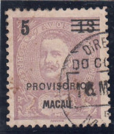 Macau, Macao, D. Carlos I, Com Sobretaxa, 5 A. S/ 13 A. Lilás, 1898, Mundifil Nº 91 Used - Oblitérés