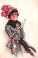 VINTAGE POSTCARD, ILLUSTRATION, SIGNED, USABAL, ELEGANT LADY WITH GLOVES - Usabal