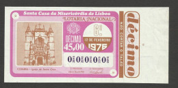 Portugal Loterie SPECIMEN Eglise Santa Cruz Coimbra 12.02.1976 RARE Santa Cruz Church - Billets De Loterie