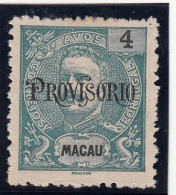 Macau, Macao, D. Carlos I Com Sob. Provisório, 4 A. Azul, 1902, Mundifil Nº 125 MNGAI - Oblitérés