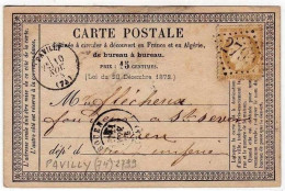 !!! CARTE PRECURSEUR CERES GC 2799 CACHET DE PAVILLY  (SEINE MARITIME) 1873 - Cartes Précurseurs