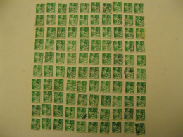 LOT DE 100 TIMBRES OBLITERES MOISSONNEUSE VERTS A 0.10 F   N° 1231 - 1957-1959 Mietitrice