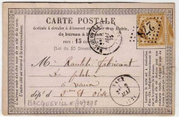!!! CARTE PRECURSEUR CERES GC 278 ET CACHET DE BACQUEVILLE ( SEINE MARITIME ) 1875 - Cartes Précurseurs