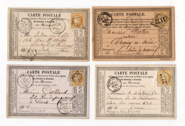 !!! LOT DE 4 CARTES PRECURSEUR CERES CACHETS DE SAACY, ROZOY EN BRIE, COULOMMIERS ET NEMOURS (SEINE ET MARNE) - Cartes Précurseurs