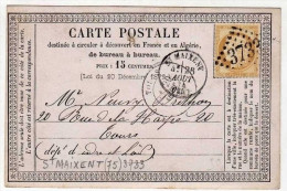 !!! CARTE PRECURSEUR CERES CACHET DE ST MAIXENT (DEUX SEVRES) 1874 - Cartes Précurseurs