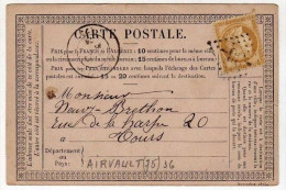 !!! CARTE PRECURSEUR CERES GC 36 ET CACHET D'AIRVAULT (DEUX SEVRES) 1876 - Cartes Précurseurs