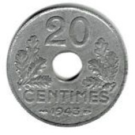 FRANCE / ETAT FRANCAIS / 20 CENTIMES / 1943 / ZINC / 2.97 G - 10 Centimes