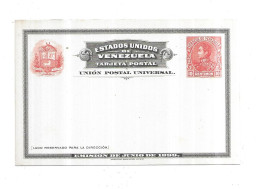 Venezuela Estados Unidos De Venezuela Tarjeta Postal Emision De Junio 1899 - Venezuela