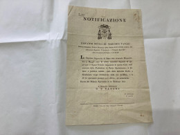 NOTIFICAZIONE PAPA LEONE XII GIOVANNI NICOLò DE MARCHESI PRELATO FERMO 1827. - Decrees & Laws
