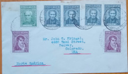 ARGENTINA 1935,COVER USED TO USA, MULTI 7 STAMP, BELGRANO PORTRAIT, SAN MARTIN, LUIS BRAILLE, INVENTOR READ BLIND PEOPLE - Covers & Documents