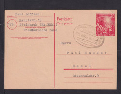 1949 - 20 Pf. Sonder-Ganzsache Mit Bahnpoststempel Basel-Heidelberg Nach Basel - Postales - Usados