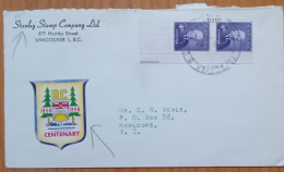 CANADA 1958, COVER USED, ADVERTISING STANLEY STAMP CO, VIGNETTE LABEL,100 YEAR BRITISH COLUMBIA, VANCOUVER TO KAMLOOPS C - Cartas & Documentos