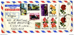 New Zealand Multifranked (roses) Air Mail Letter Cover Posted Registered 1972 New Plymouth Est Ot Rijeka B201101 - Covers & Documents