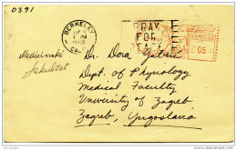 United States Meter Stamp On Card Travelled 1960 Berkeley To Yugoslavia Bb160115 - Automatenmarken [ATM]