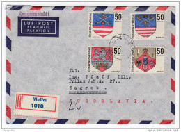 Coat Of Arms Stamps On Registered Air Mail Letter Cover Travelled 19?? Czechoslovakia To Yugoslavia Bb160301 - Otros & Sin Clasificación