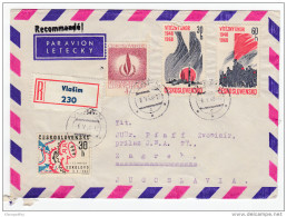 Stamps On Registered Air Mail Letter Cover Travelled 1968 Czechoslovakia To Yugoslavia Bb160301 - Usines & Industries