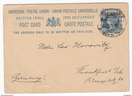 India Postal Stationery Postcard Travelled 1907? Aligarh, Uttar Pradesh To Frankfurt, Germany Bb161110 - Andere & Zonder Classificatie