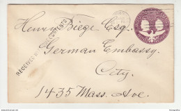 US 1892 2c Postal Stationery Letter Cover Posted 1894 Washington Pmk B210610 - ...-1900