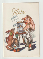 Beau Menu Illustré Ancien  1954 Cochon Humanisé Et Animaux Divers - Menus