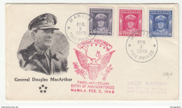 General Douglas MacArthur, Third Anniversary Of Entry Of American Forces In Manilla FDC 1948 B191201 - Philippines