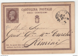 Italy Postal Stationery Postcard Cartolina Postale Dieci Centesimi Travelled 1876 Senigallia To Rimini B180715 - Entiers Postaux