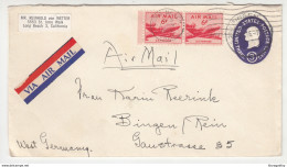 US, Postal Stationery Letter Cover Airmail Travelled 1956 Long Beach To Bingen B190401 - 1941-60