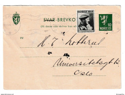 Norway Old Postal Stationery Postcard Posted 1946 B210410 - Postwaardestukken